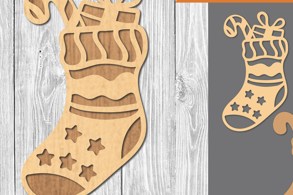 Σετ των 2 Intra απο ξύλο plywood 3mm-4mm πάχος – Κάλτσες και Δώρο Διακόσμηση κοπής με λέιζερ Δίασταση  20x20 cm INTRAFABR-109511806