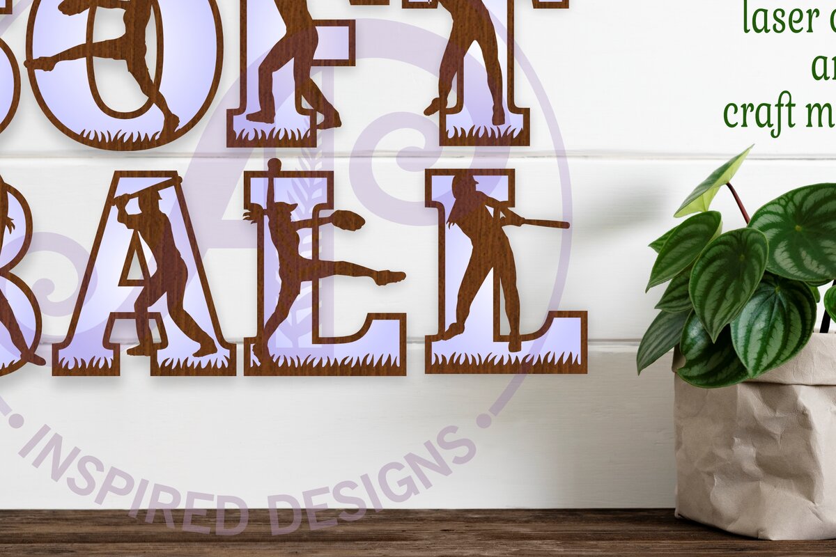 Σετ των 2 Intra απο ξύλο plywood 3mm-4mm πάχος – Επιστολή σιλουέτας παίκτριας σόφτμπολ Δίασταση  20x20 cm INTRAFABR-90121232