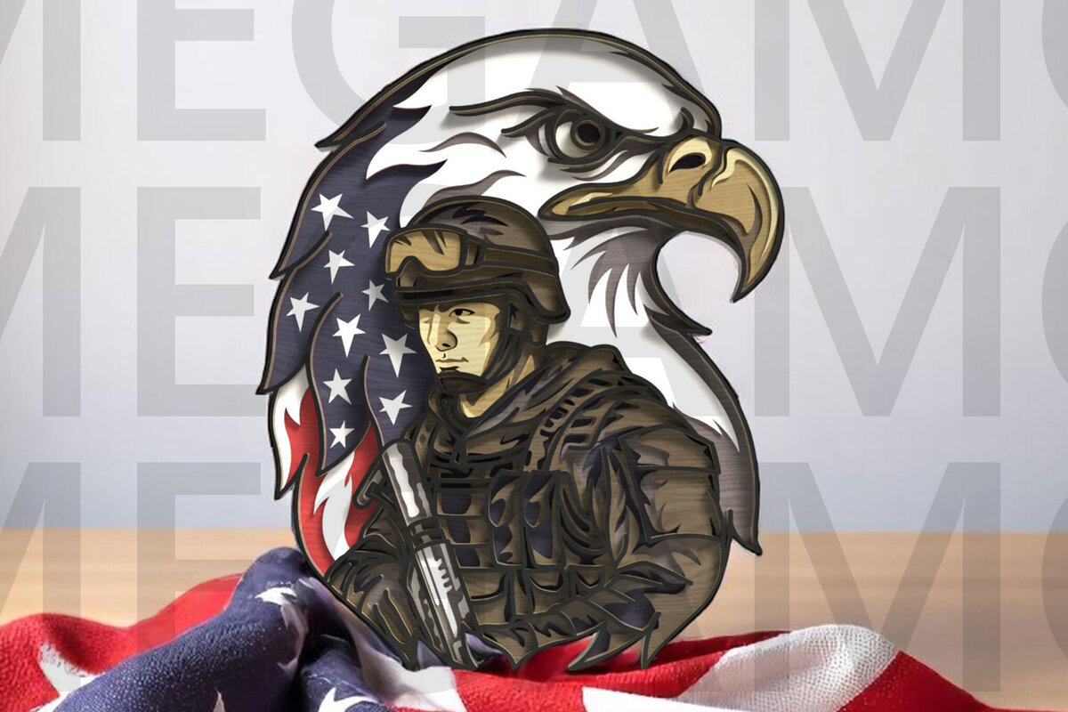 Σετ των 2 Intra απο ξύλο plywood 3mm-4mm πάχος – Στρατιώτης και Eagle Layered Δίασταση  20x20 cm INTRAFABR-123433158