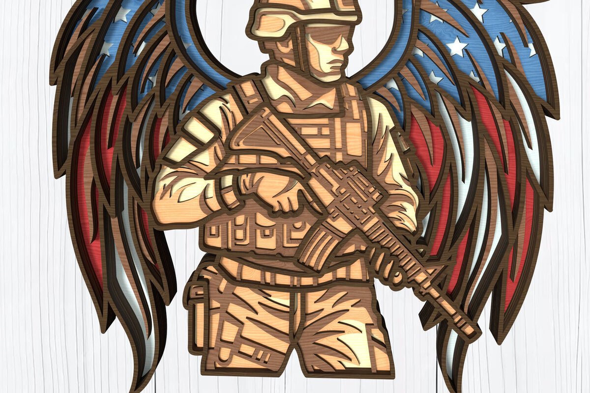 Σετ των 2 Intra απο ξύλο plywood 3mm-4mm πάχος – Soldier Angel Wings Patriotic Cut Δίασταση  20x20 cm INTRAFABR-122672779