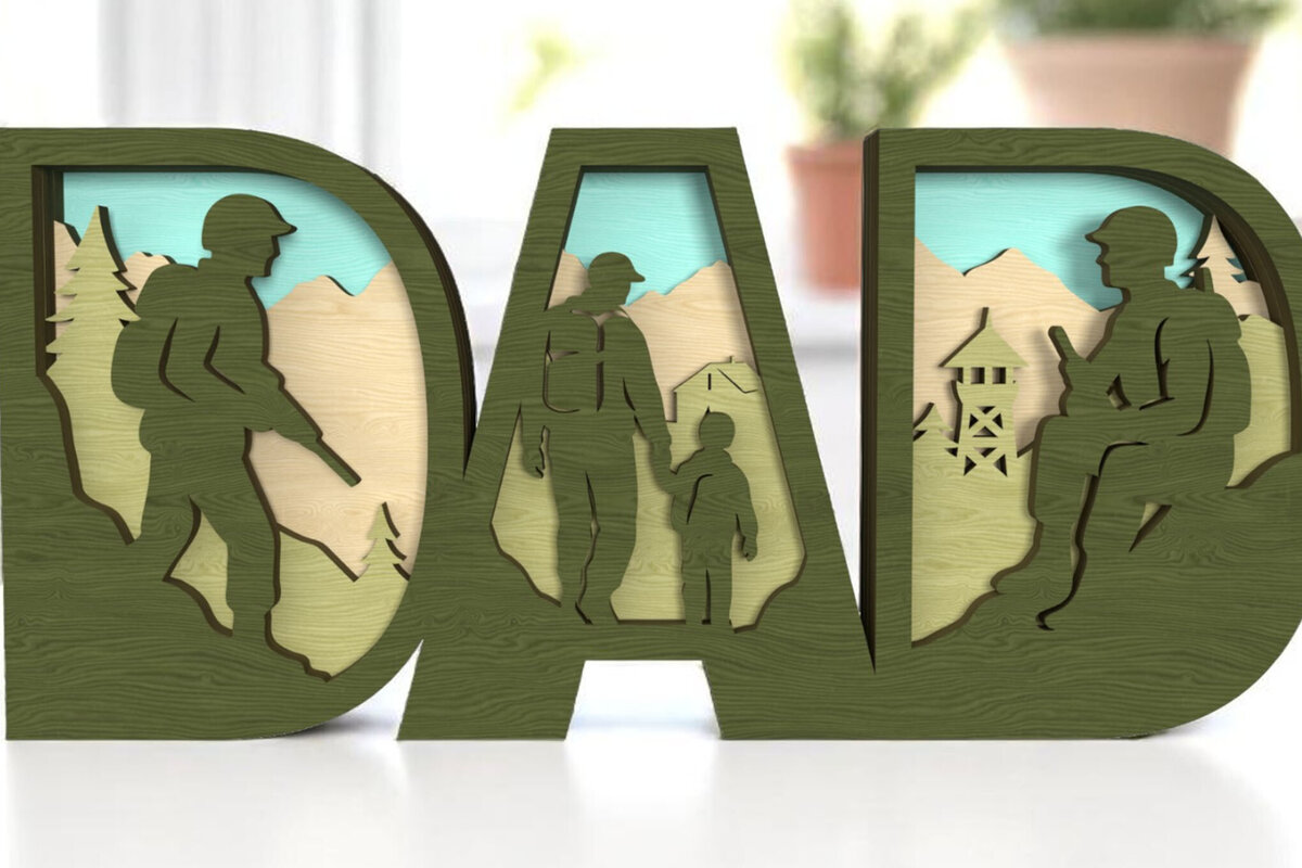 Σετ των 2 Intra απο ξύλο plywood 3mm-4mm πάχος – Στρατιώτης μπαμπάς 3D Layered σημάδι Δίασταση  20x20 cm INTRAFABR-122427290