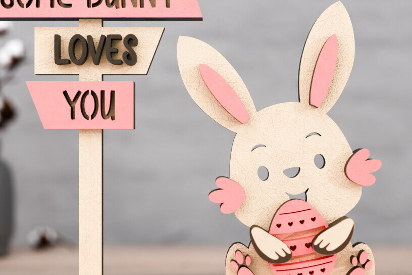Σετ των 2 Intra απο ξύλο plywood 3mm-4mm πάχος – Some Bunny Loves You Easter Special Δίασταση  20x20 cm INTRAFABR-91748939