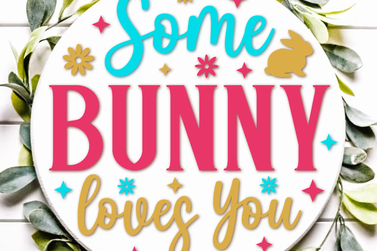 Σετ των 2 Intra απο ξύλο plywood 3mm-4mm πάχος – Some Bunny Loves You - Στρογγυλό σημάδι Δίασταση  20x20 cm INTRAFABR-118046115