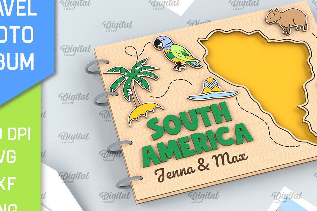 Σετ των 2 Intra απο ξύλο plywood 3mm-4mm πάχος – Λέιζερ άλμπουμ φωτογραφιών ταξιδιού Νότιας Αμερικής Δίασταση  20x20 cm INTRAFABR-99195008