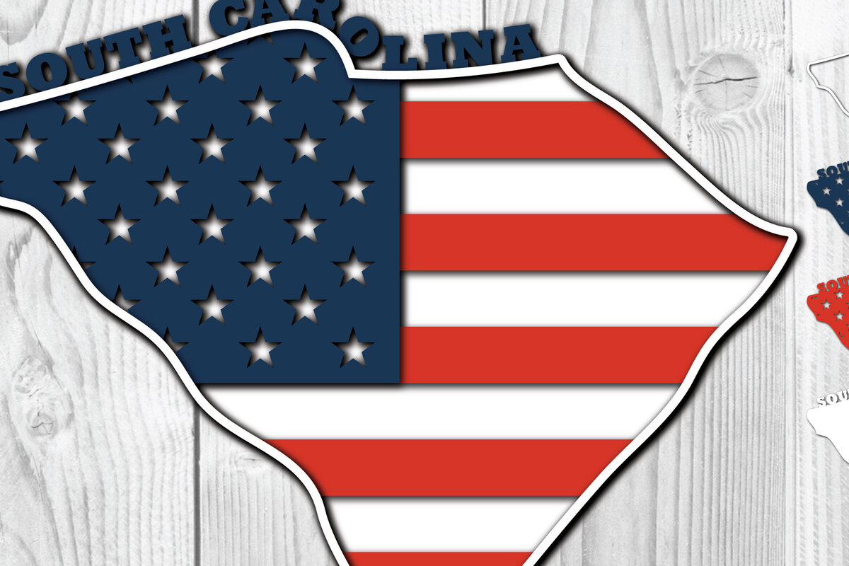 Σετ των 2 Intra απο ξύλο plywood 3mm-4mm πάχος – Σημαία 3D της Νότιας Καρολίνας ΗΠΑ Δίασταση  20x20 cm INTRAFABR-65275164