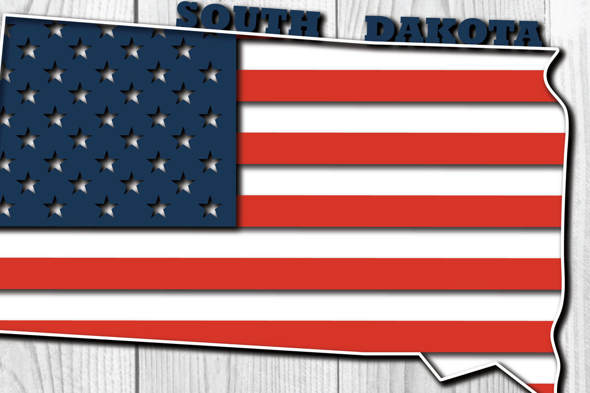 Σετ των 2 Intra απο ξύλο plywood 3mm-4mm πάχος – South Dakota USA 3d Flag Paper cut Δίασταση  20x20 cm INTRAFABR-65211604