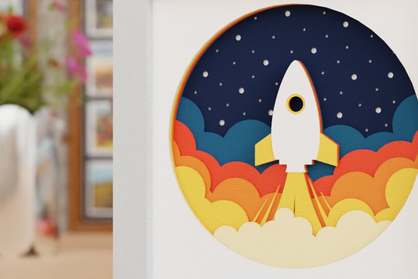 Σετ των 2 Intra απο ξύλο plywood 3mm-4mm πάχος – Διαστημική εξερεύνηση 3D Craft Design Δίασταση  40x30 cm INTRAFABR-118442641