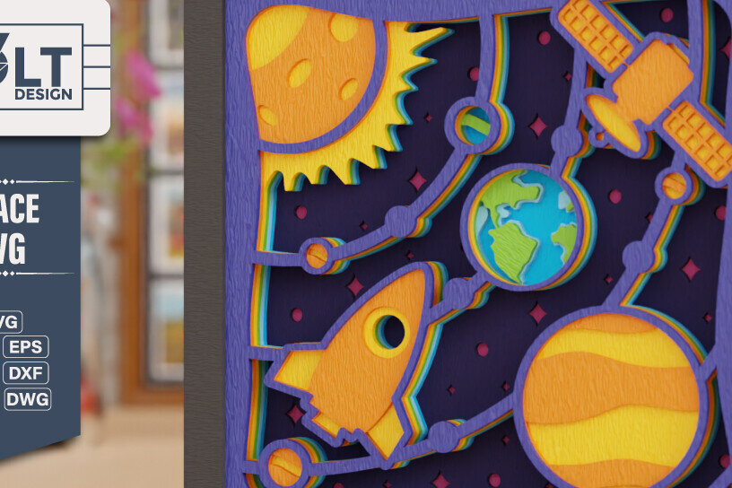 Intra απο ξύλο plywood 3mm-4mm πάχος – Διαστημική εξερεύνηση 3D Craft Design Δίασταση  40x30 cm INTRAFABR-118448699