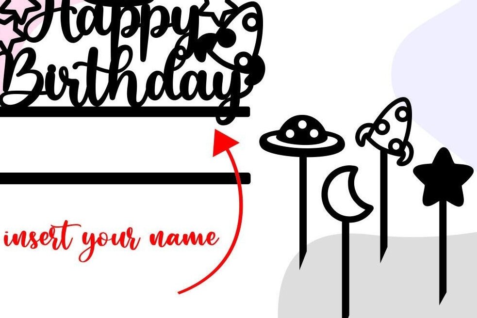 Σετ των 2 Intra απο ξύλο plywood 3mm-4mm πάχος – Space Happy Birthday Cake Topper Δίασταση  20x20 cm INTRAFABR-30971440