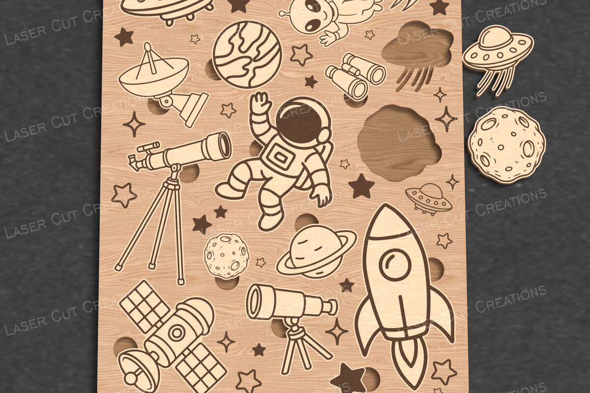 Σετ των 2 Intra απο ξύλο plywood 3mm-4mm πάχος – Διαστημικό παζλ για παιδιά - Δίασταση  20x20 cm INTRAFABR-123089997