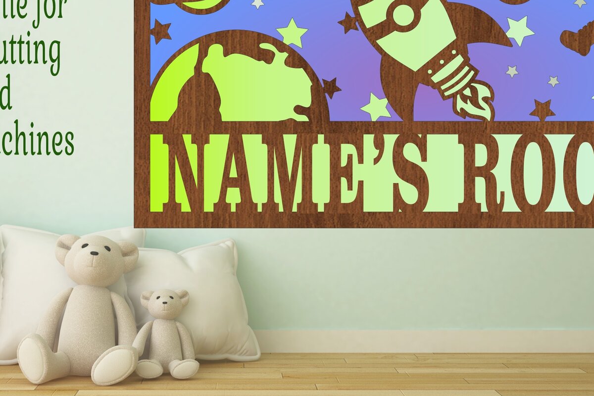 Σετ των 2 Intra απο ξύλο plywood 3mm-4mm πάχος – Space Scene Name Laser 3 επιπέδων Δίασταση  20x20 cm INTRAFABR-71053050