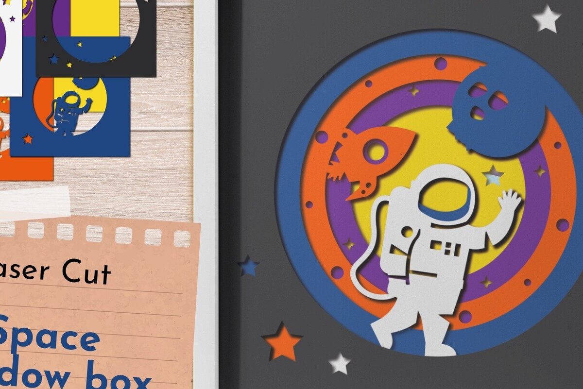 Σετ των 2 Intra απο ξύλο plywood 3mm-4mm πάχος – Space Shadow Box, Astronaut Light Box Δίασταση  20x20 cm INTRAFABR-80145602