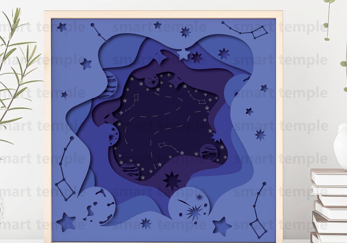 Σετ των 2 Intra απο ξύλο plywood 3mm-4mm πάχος – Space Shadow Box, Αρχεία αποκοπής με λέιζερ Δίασταση  20x20 cm INTRAFABR-75905109