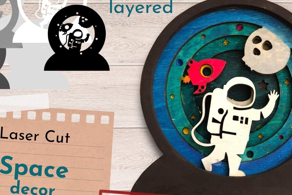 Σετ των 2 Intra απο ξύλο plywood 3mm-4mm πάχος – Space Snow Globe 3D, Astronaut Δίασταση  20x20 cm INTRAFABR-39881327