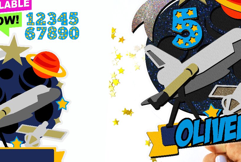 Σετ των 2 Intra απο ξύλο plywood 3mm-4mm πάχος – Spaceplane Outer Space 3D Δίασταση  20x20 cm INTRAFABR-89201741