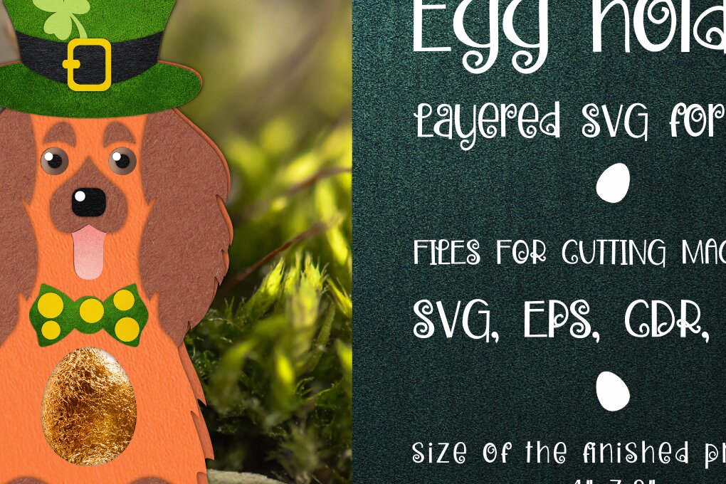 Σετ των 2 Intra απο ξύλο plywood 3mm-4mm πάχος – Spaniel Patrick's Day Egg Holder Δίασταση  20x20 cm INTRAFABR-24502337