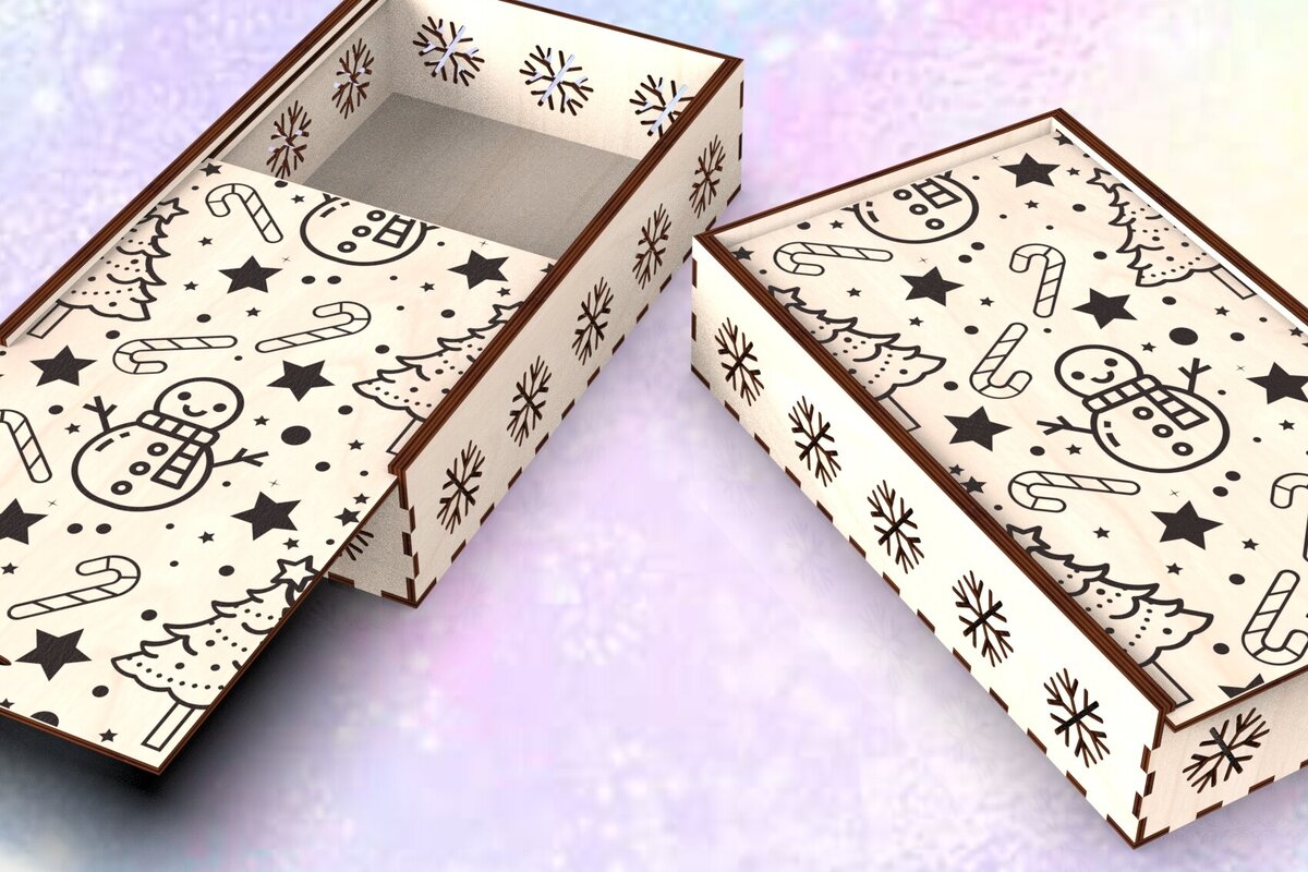 Σετ των 2 Intra απο ξύλο plywood 3mm-4mm πάχος – Ειδικό Χριστουγεννιάτικο Συρόμενο Κουτί Χαρακτικής Δίασταση  20x20 cm INTRAFABR-109675509