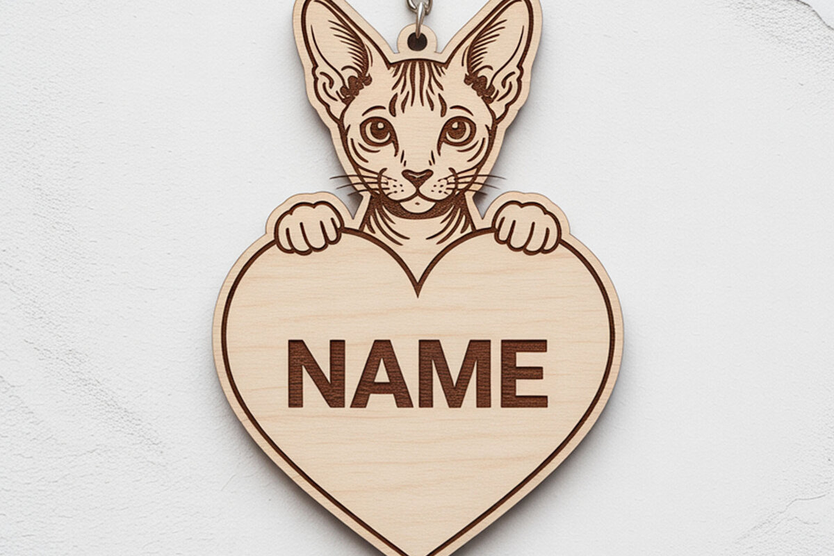 Σετ των 2 Intra απο ξύλο plywood 3mm-4mm πάχος – Προσωποποιημένη ετικέτα κλειδιού Sphynx Cat Δίασταση  20x20 cm INTRAFABR-122315396
