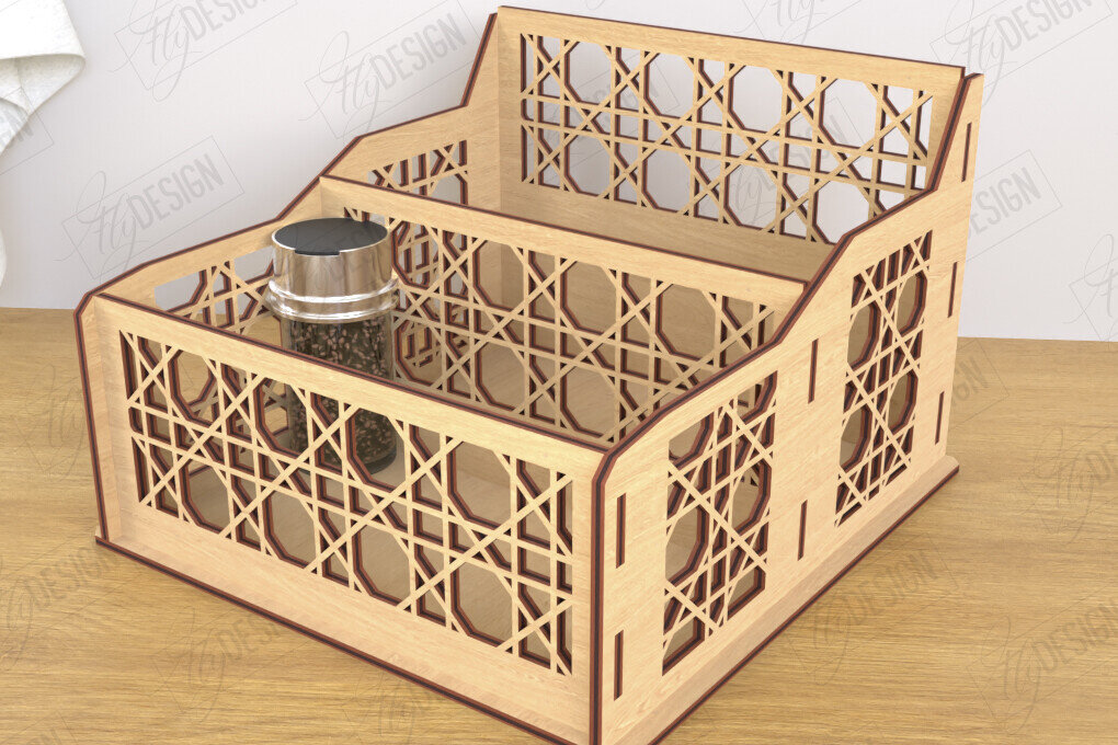 Σετ των 2 Intra απο ξύλο plywood 3mm-4mm πάχος – Κοπή λέιζερ με ράφι μπαχαρικών | Desktop Organizer Δίασταση  20x20 cm INTRAFABR-120023688