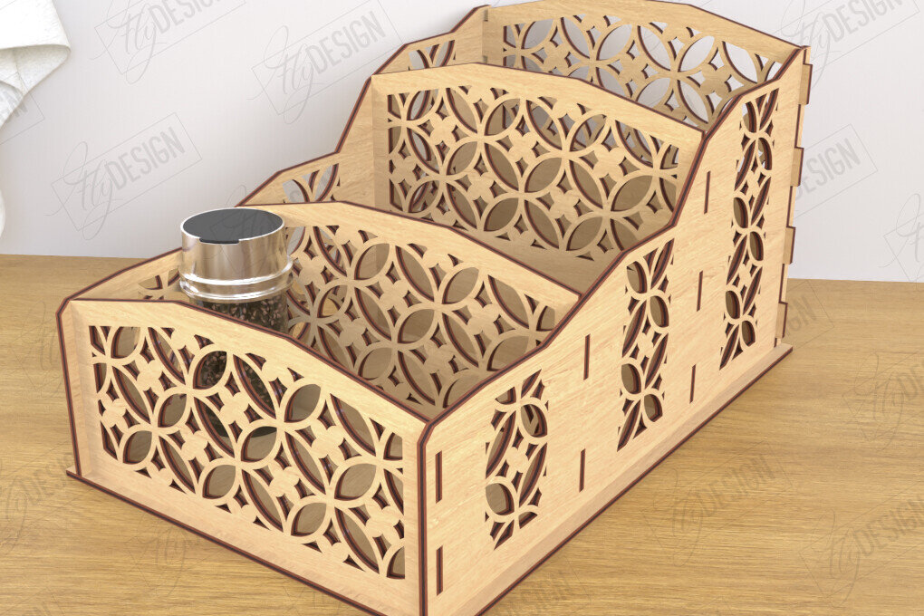 Σετ των 2 Intra απο ξύλο plywood 3mm-4mm πάχος – Κοπή λέιζερ με ράφι μπαχαρικών | Desktop Organizer Δίασταση  20x20 cm INTRAFABR-120023685