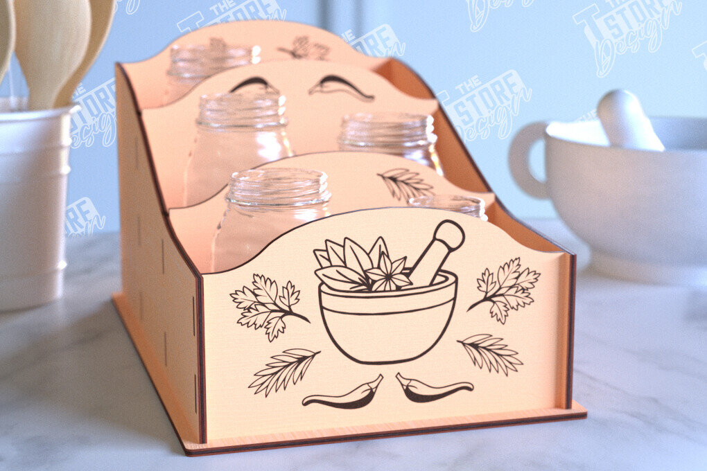 Σετ των 2 Intra απο ξύλο plywood 3mm-4mm πάχος – Κοπή λέιζερ με ράφι μπαχαρικών | Οργανωτής κουζίνας Δίασταση  20x20 cm INTRAFABR-99883222