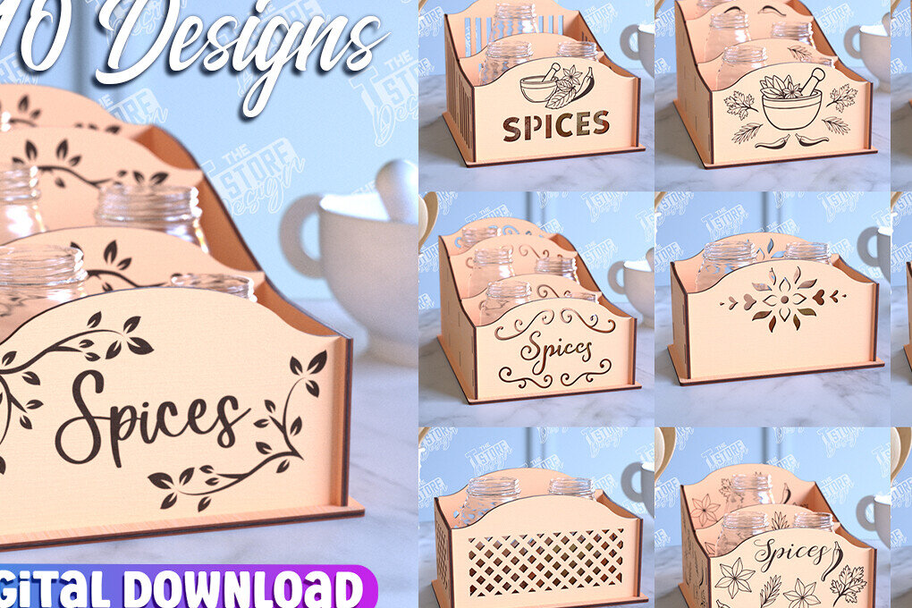 Σετ των 2 Intra απο ξύλο plywood 3mm-4mm πάχος – Κοπή λέιζερ με ράφι μπαχαρικών | Οργανωτής κουζίνας Δίασταση  20x20 cm INTRAFABR-99883726