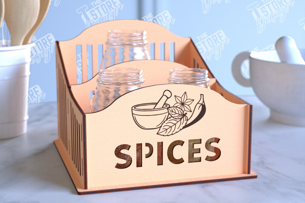 Σετ των 2 Intra απο ξύλο plywood 3mm-4mm πάχος – Κοπή λέιζερ με ράφι μπαχαρικών | Οργανωτής κουζίνας Δίασταση  20x20 cm INTRAFABR-99883184