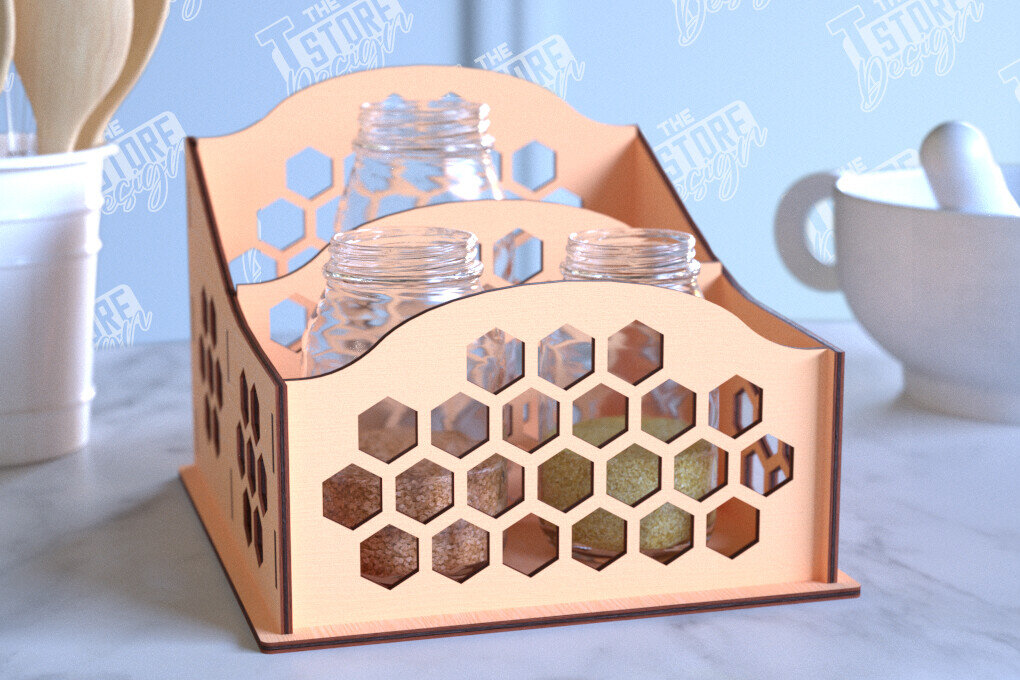 Σετ των 2 Intra απο ξύλο plywood 3mm-4mm πάχος – Κοπή λέιζερ με ράφι μπαχαρικών | Οργανωτής κουζίνας Δίασταση  20x20 cm INTRAFABR-99883189