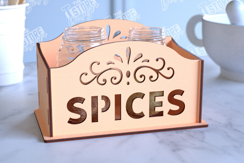 Σετ των 2 Intra απο ξύλο plywood 3mm-4mm πάχος – Κοπή λέιζερ με ράφι μπαχαρικών | Οργανωτής κουζίνας Δίασταση  20x20 cm INTRAFABR-99883203