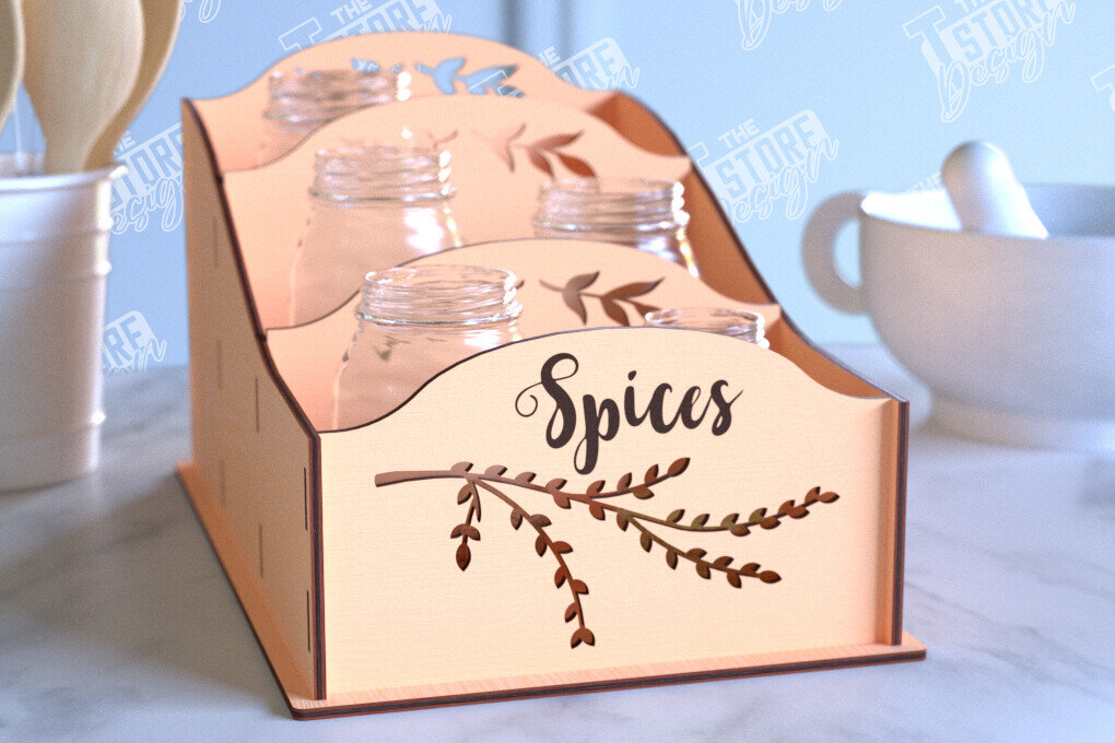 Σετ των 2 Intra απο ξύλο plywood 3mm-4mm πάχος – Κοπή λέιζερ με ράφι μπαχαρικών | Οργανωτής κουζίνας Δίασταση  20x20 cm INTRAFABR-99883216