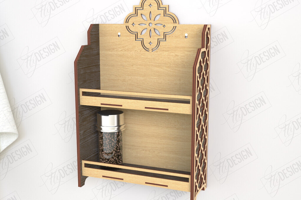 Σετ των 2 Intra απο ξύλο plywood 3mm-4mm πάχος – Κοπή λέιζερ με ράφι μπαχαρικών | Ράφι κουζίνας Δίασταση  20x20 cm INTRAFABR-120023677