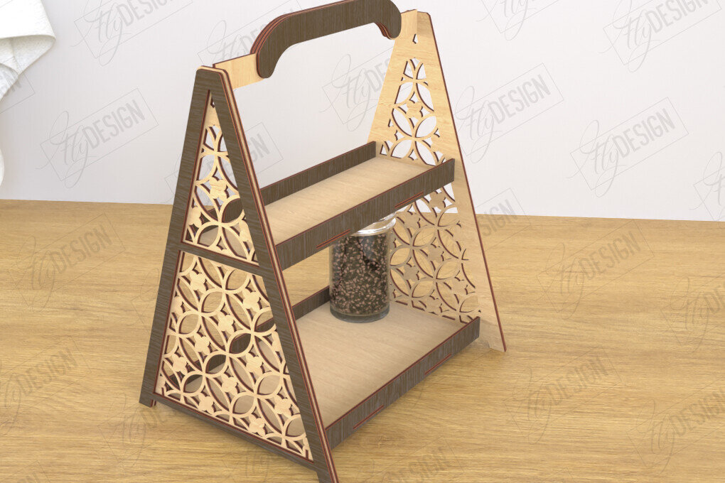 Σετ των 2 Intra απο ξύλο plywood 3mm-4mm πάχος – Κοπή λέιζερ με ράφι μπαχαρικών | Spice Caddy | CNC Δίασταση  20x20 cm INTRAFABR-120349777