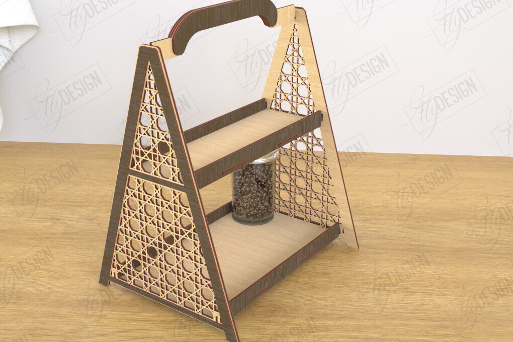 Σετ των 2 Intra απο ξύλο plywood 3mm-4mm πάχος – Κοπή λέιζερ με ράφι μπαχαρικών | Spice Caddy | CNC Δίασταση  20x20 cm INTRAFABR-120349780