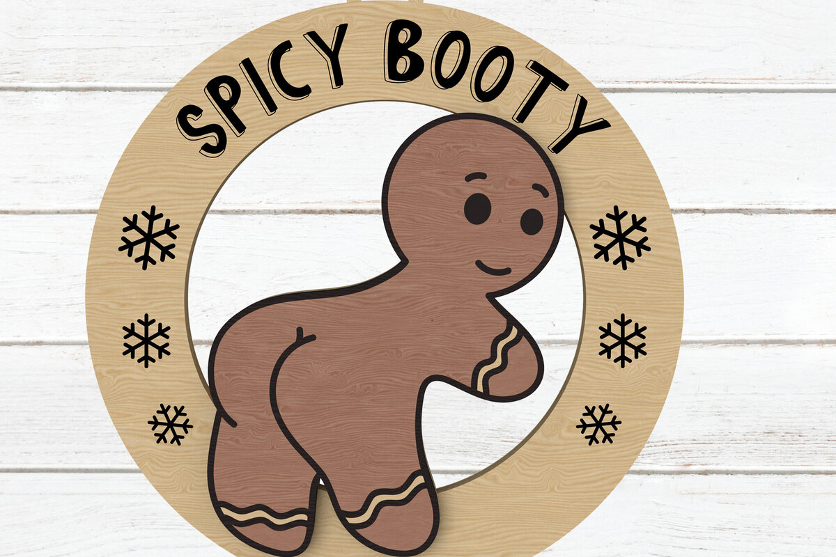 Σετ των 2 Intra απο ξύλο plywood 3mm-4mm πάχος – Στολίδι Spicy Booty Gingerbread Δίασταση  20x20 cm INTRAFABR-108798845