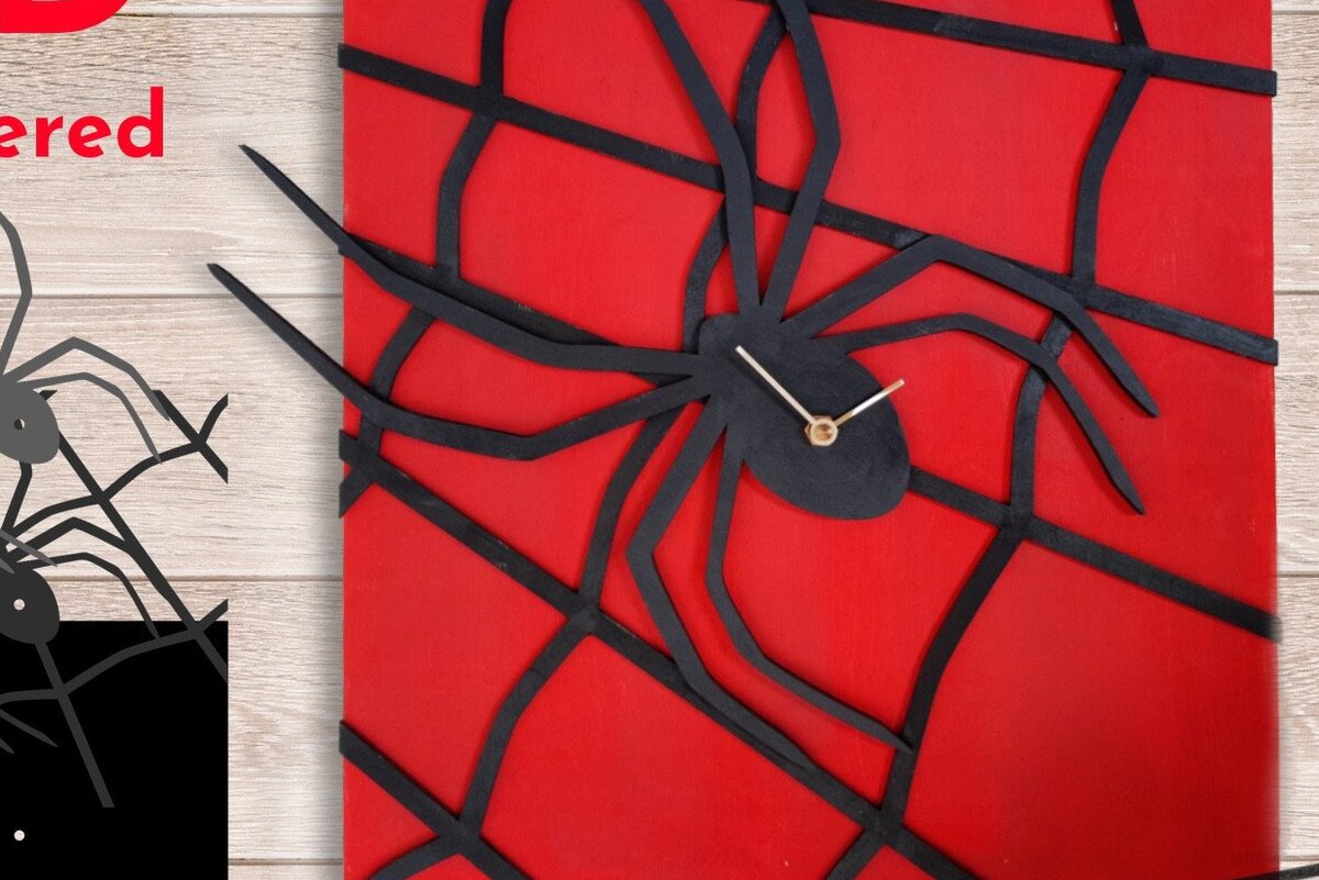 Σετ των 2 Intra απο ξύλο plywood 3mm-4mm πάχος – Spider 3D Layered Clock, Halloween Laser Δίασταση  20x20 cm INTRAFABR-32854612