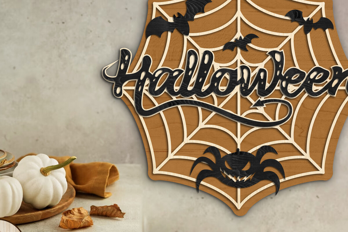 Σετ των 2 Intra απο ξύλο plywood 3mm-4mm πάχος – Spiderweb Halloween Decor Δίασταση  20x20 cm INTRAFABR-77550611