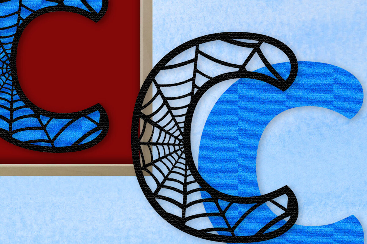 Σετ των 2 Intra απο ξύλο plywood 3mm-4mm πάχος – Μονόγραμμα Spiderweb - Γράμμα Γ Δίασταση  20x20 cm INTRAFABR-91979779