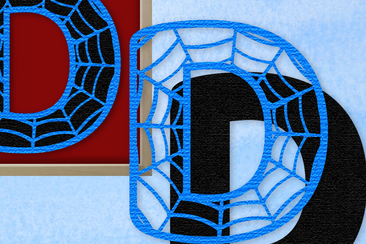 Σετ των 2 Intra απο ξύλο plywood 3mm-4mm πάχος – Μονόγραμμα Spiderweb - Γράμμα Δ Δίασταση  20x20 cm INTRAFABR-91979850