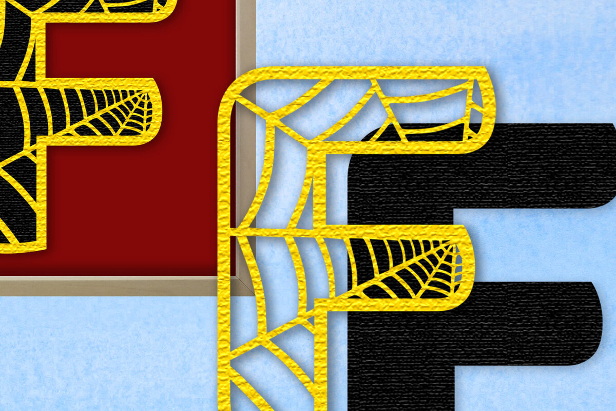 Σετ των 2 Intra απο ξύλο plywood 3mm-4mm πάχος – Μονόγραμμα Spiderweb - Letter F Δίασταση  20x20 cm INTRAFABR-91979970