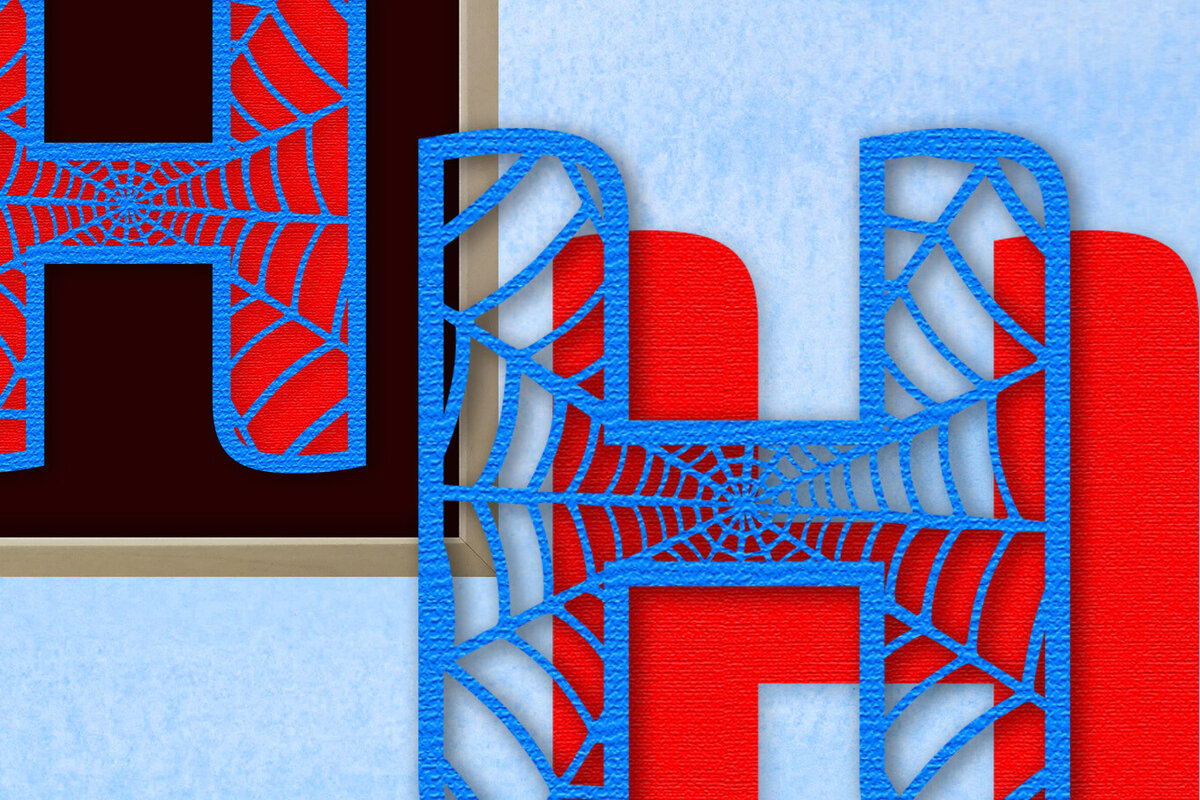 Σετ των 2 Intra απο ξύλο plywood 3mm-4mm πάχος – Μονόγραμμα Spiderweb - Letter H Δίασταση  20x20 cm INTRAFABR-91980199