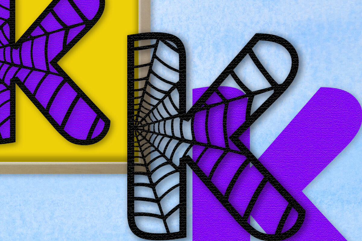 Σετ των 2 Intra απο ξύλο plywood 3mm-4mm πάχος – Μονόγραμμα Spiderweb - Επιστολή Κ Δίασταση  20x20 cm INTRAFABR-91980516