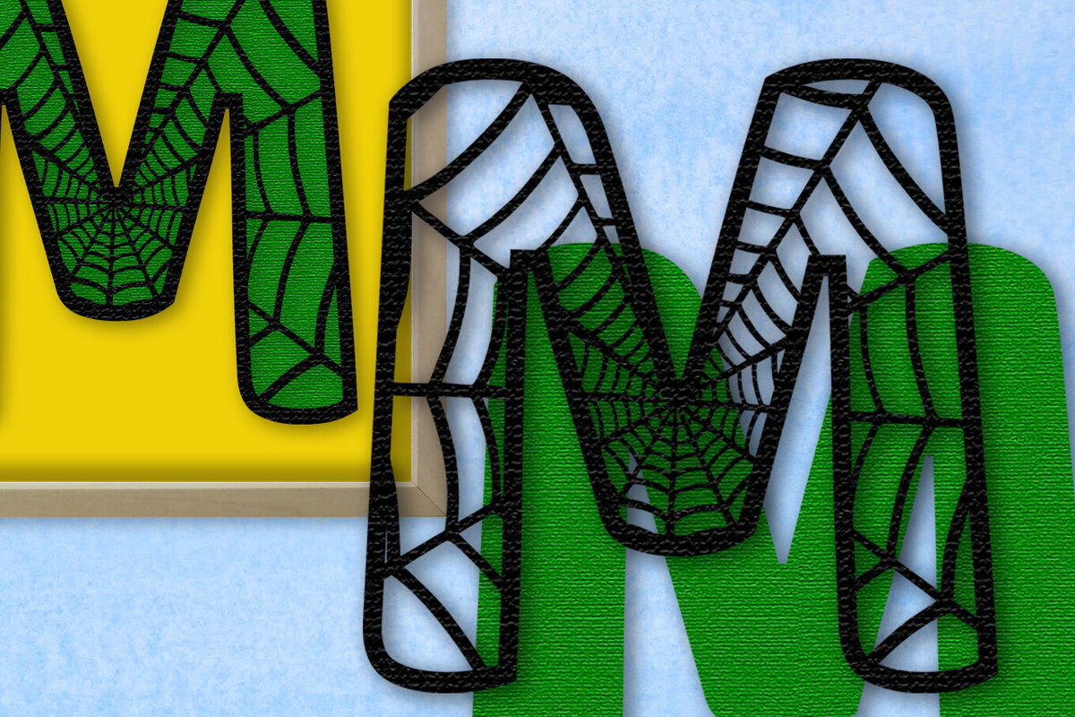 Σετ των 2 Intra απο ξύλο plywood 3mm-4mm πάχος – Μονόγραμμα Spiderweb - Letter M Δίασταση  20x20 cm INTRAFABR-91980696