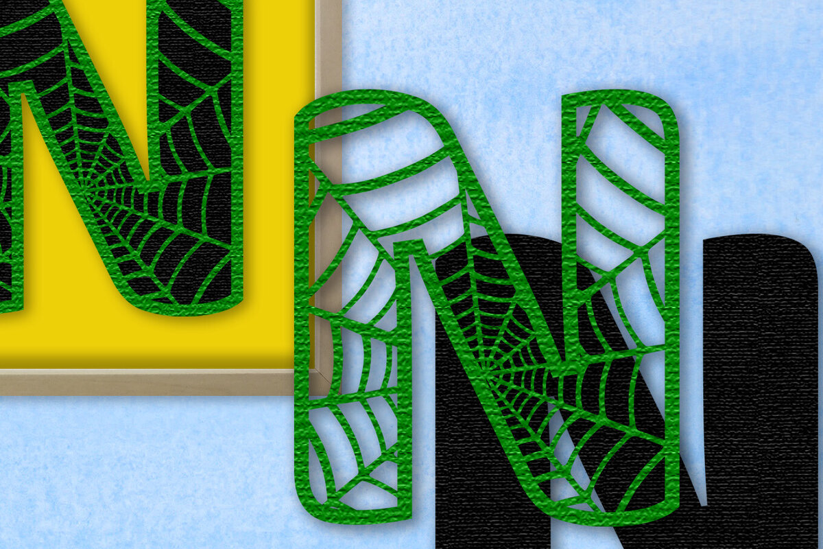 Σετ των 2 Intra απο ξύλο plywood 3mm-4mm πάχος – Μονόγραμμα Spiderweb - Επιστολή Ν Δίασταση  20x20 cm INTRAFABR-91980773