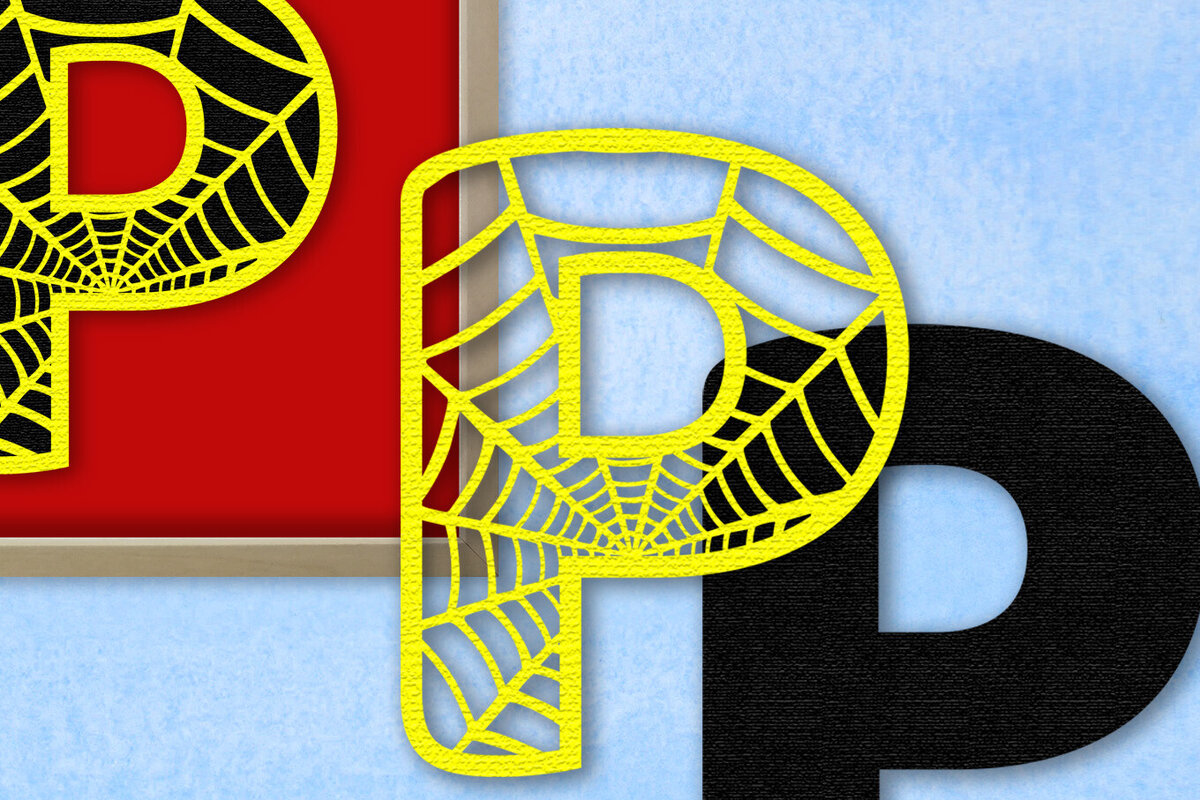 Σετ των 2 Intra απο ξύλο plywood 3mm-4mm πάχος – Μονόγραμμα Spiderweb - Letter P Δίασταση  20x20 cm INTRAFABR-91981008