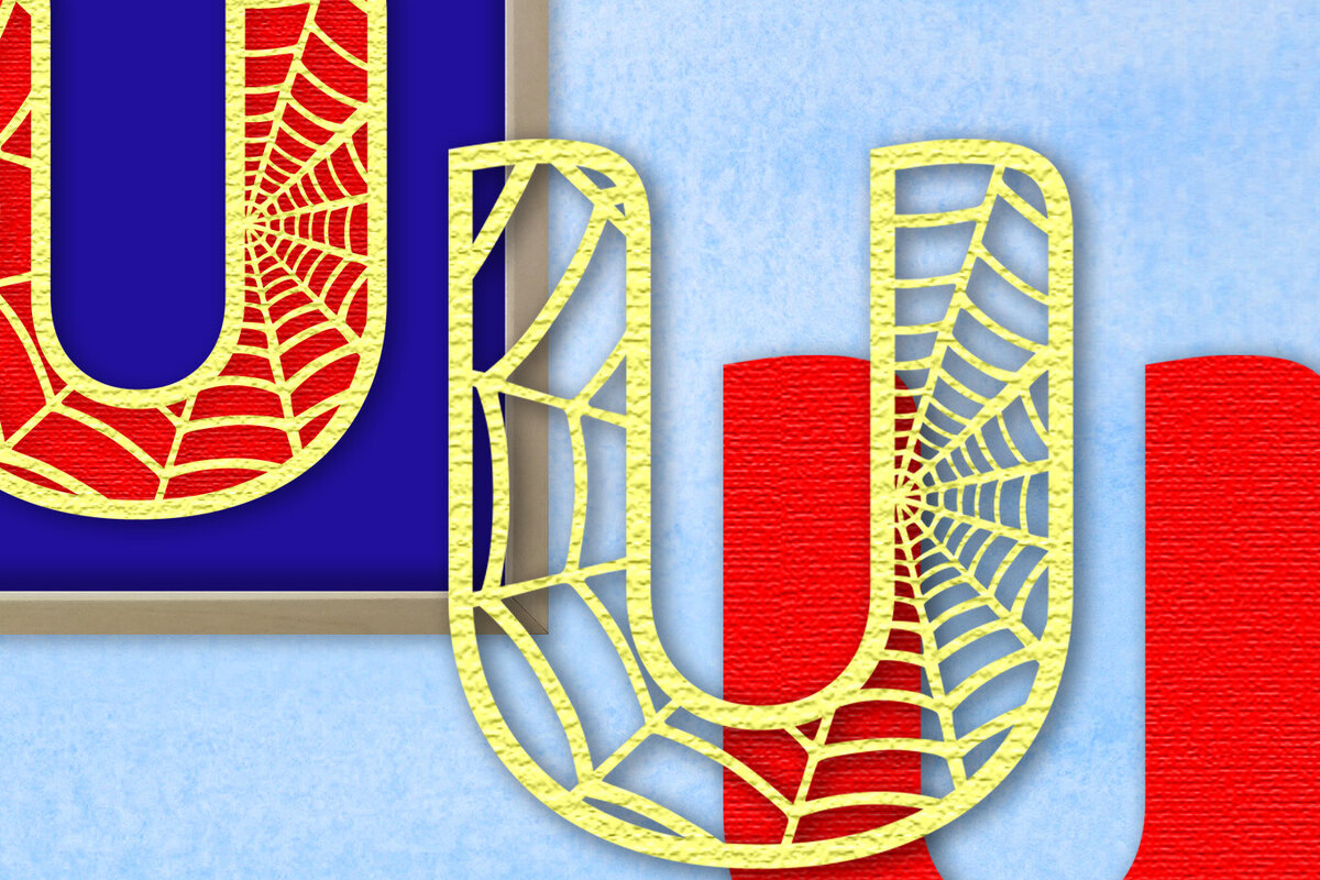 Σετ των 2 Intra απο ξύλο plywood 3mm-4mm πάχος – Μονόγραμμα Spiderweb - Letter U Δίασταση  20x20 cm INTRAFABR-91981630