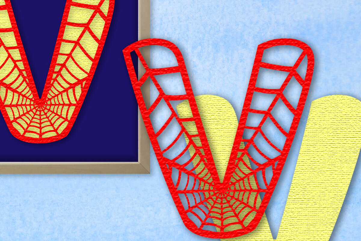 Σετ των 2 Intra απο ξύλο plywood 3mm-4mm πάχος – Μονόγραμμα Spiderweb - Γράμμα V Δίασταση  20x20 cm INTRAFABR-91981801