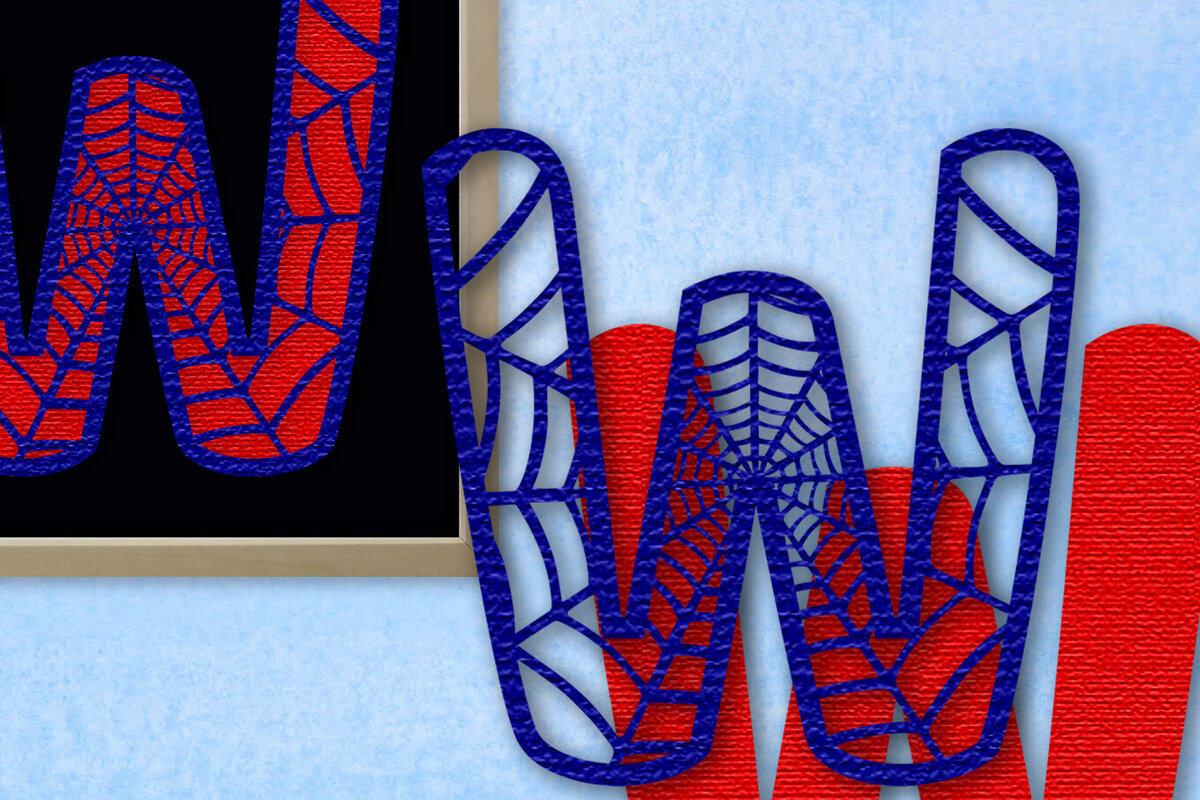 Σετ των 2 Intra απο ξύλο plywood 3mm-4mm πάχος – Μονόγραμμα Spiderweb - Επιστολή W Δίασταση  20x20 cm INTRAFABR-91981900