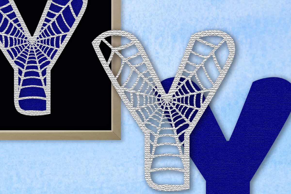 Σετ των 2 Intra απο ξύλο plywood 3mm-4mm πάχος – Μονόγραμμα Spiderweb - Letter Y Δίασταση  20x20 cm INTRAFABR-91982074