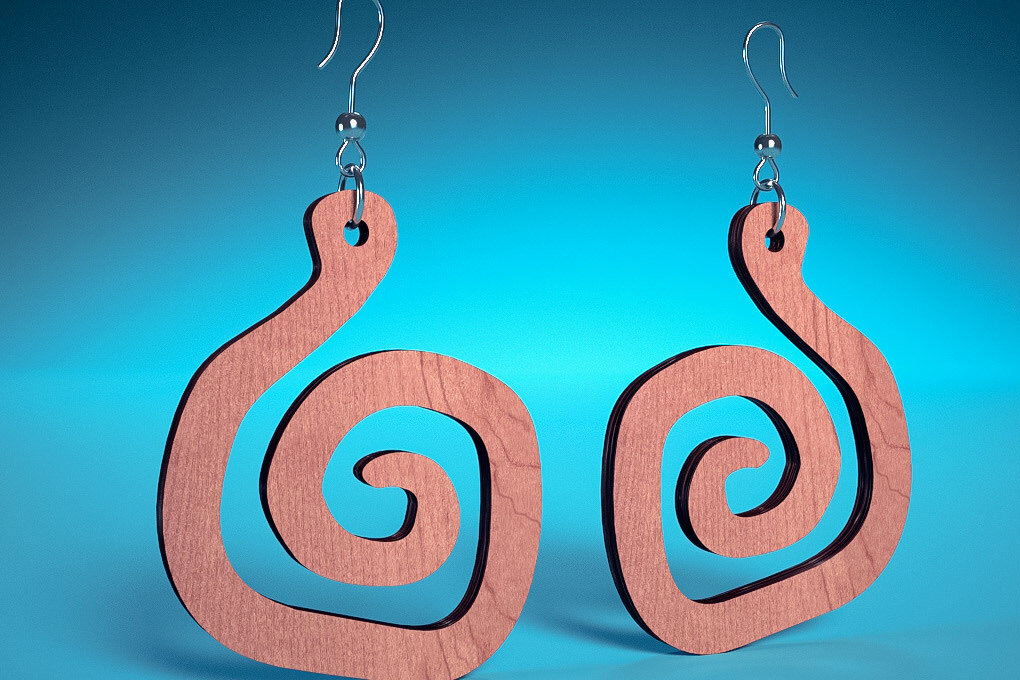 Σετ των 3 Intra απο ξύλο plywood 3mm-4mm πάχος – Σπειροειδή Σκουλαρίκια |  Δίασταση  5x5 cm INTRAFABR-70450779