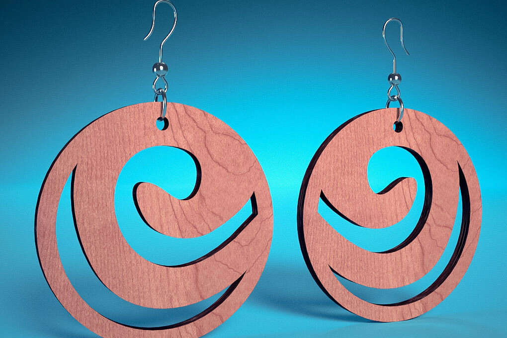 Σετ των 3 Intra απο ξύλο plywood 3mm-4mm πάχος – Σπειροειδή Σκουλαρίκια |  Δίασταση  5x5 cm INTRAFABR-70450807